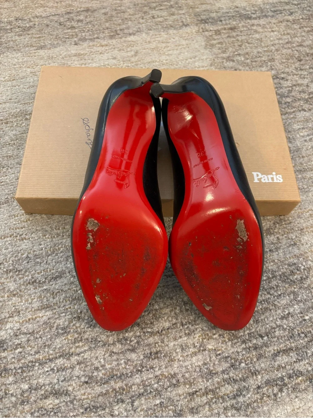 Christian Louboutin Black Leather Round-Toe Pumps with Red Soles
